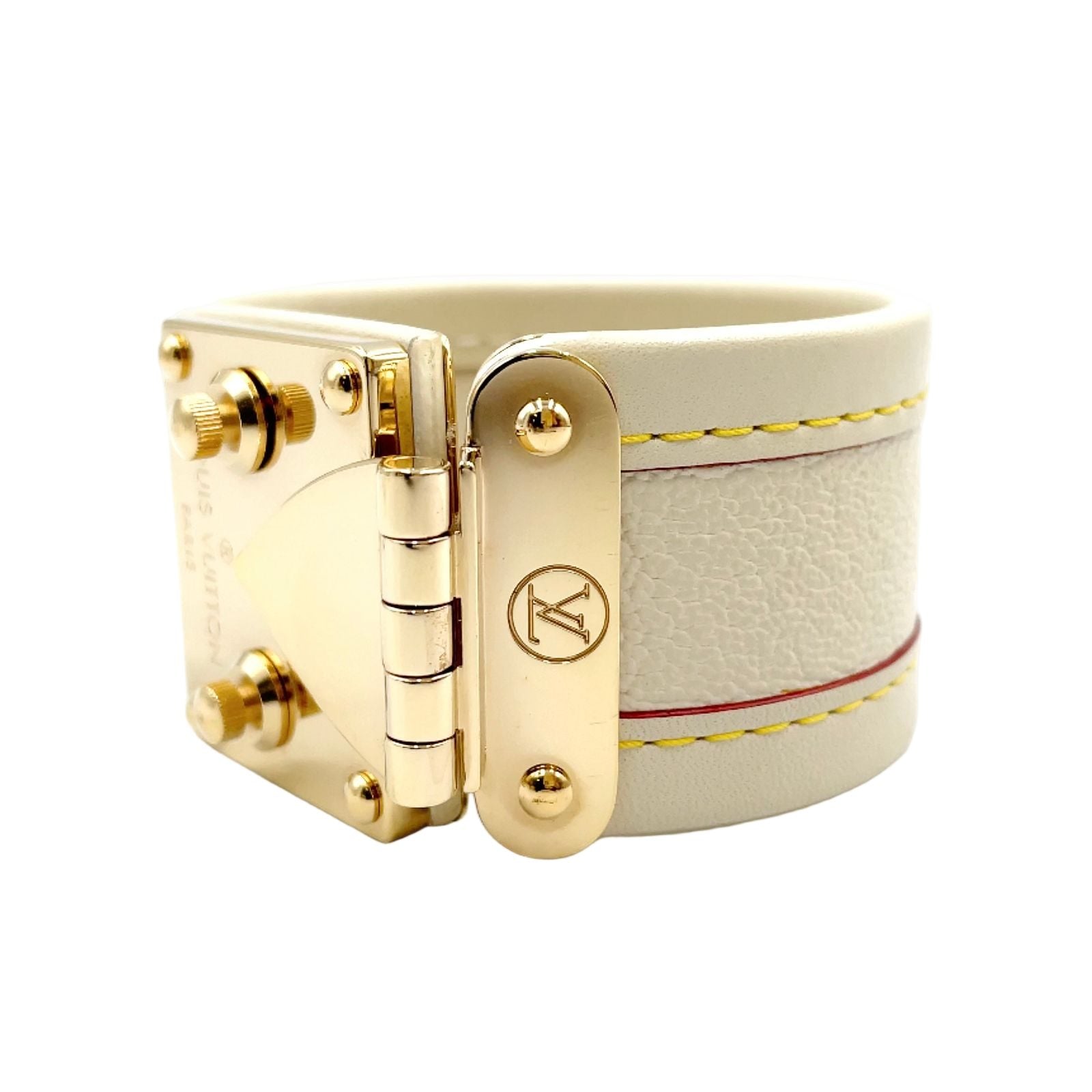 Louis Vuitton Bracelet Cellule Leather Ivory Gold Bangle — view 2