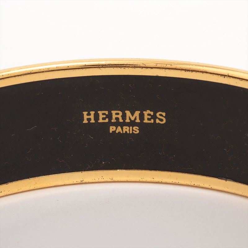 Hermes Emile GM Bangle With Elephant Pattern GP Enamel Gold Black — view 6