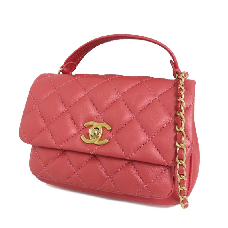 Chanel Top Handle Mini Flap Bag Pink As1226 Quilted Lambskin — view 3