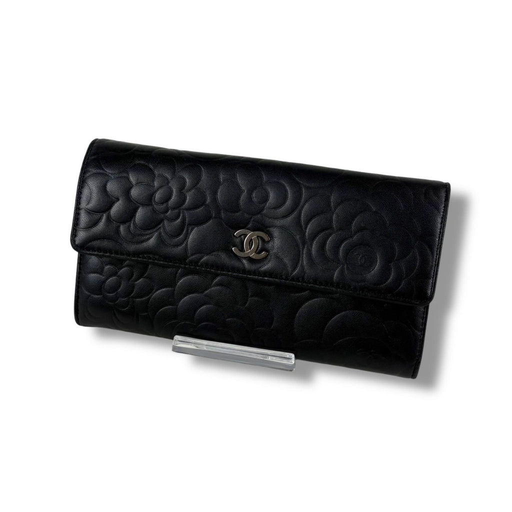 Chanel Camellia Long Wallet Bifold CC Logo Black — view 2