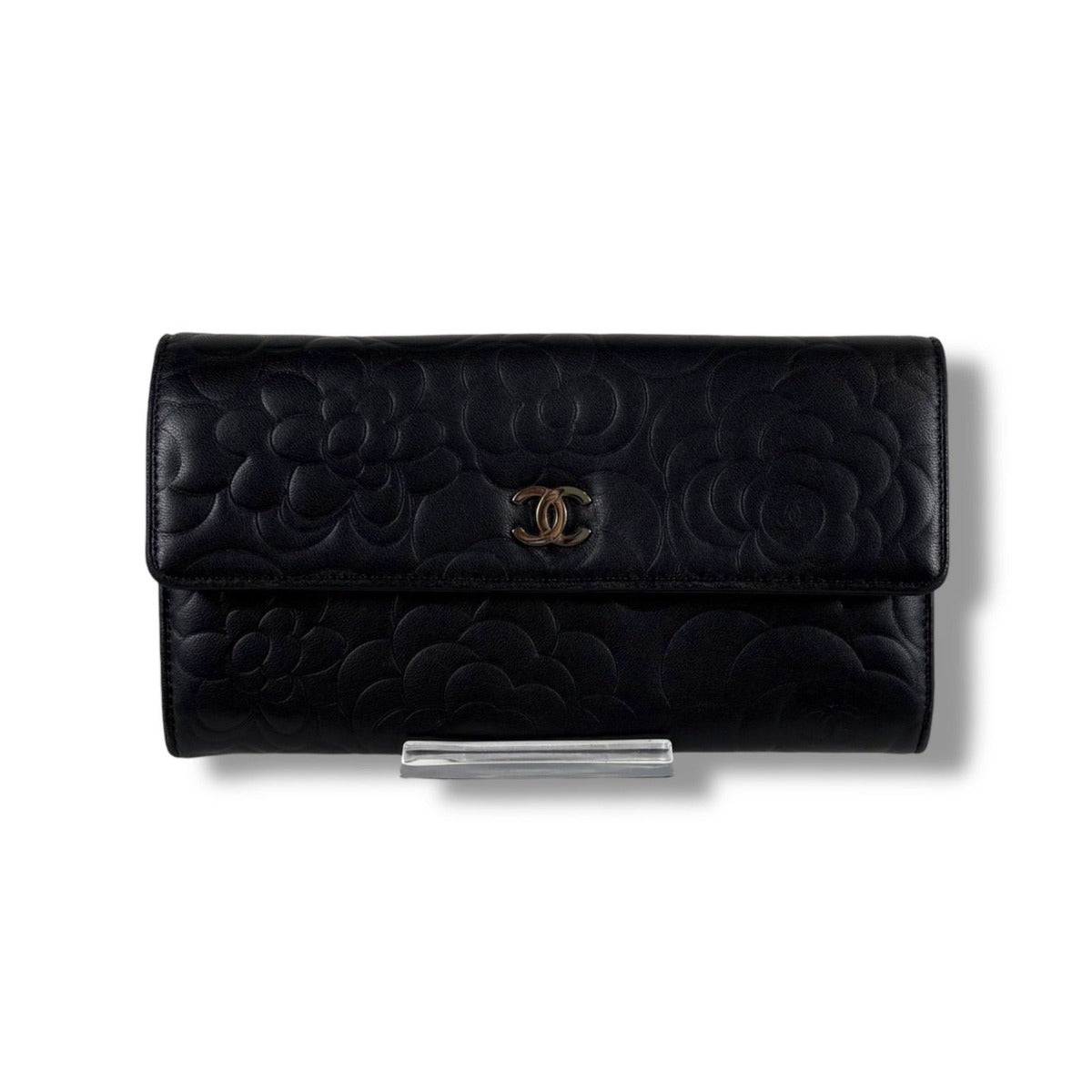 Chanel Camellia Long Wallet Bifold CC Logo Black — view 3