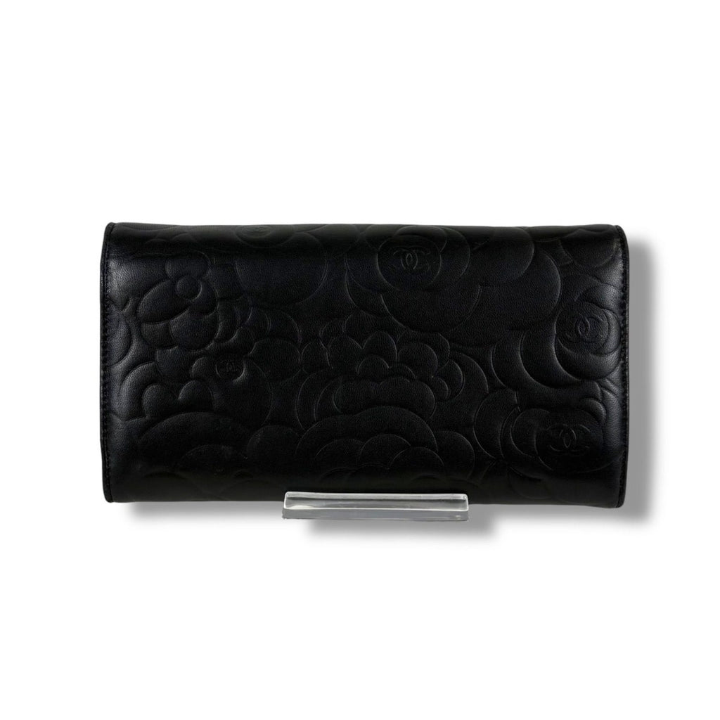 Chanel Camellia Long Wallet Bifold CC Logo Black — view 4