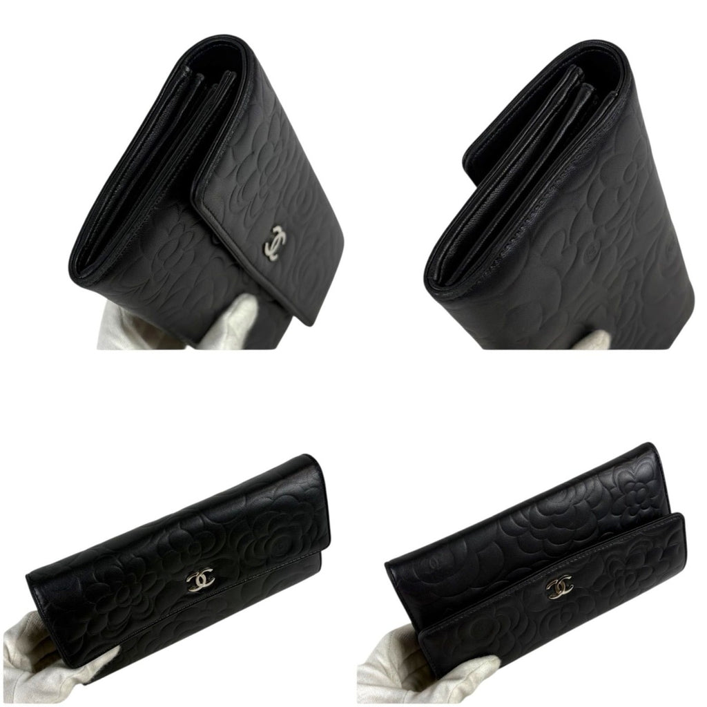 Chanel Camellia Long Wallet Bifold CC Logo Black — view 6