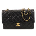 Chanel Chain Black Gold Lambskin Quilted 25 Double Flap Shoulder Bag Vintage