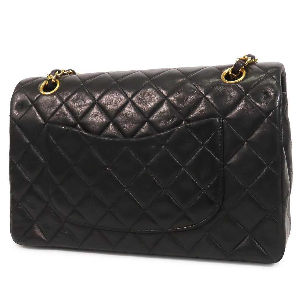 Chanel Chain Black Gold Lambskin Quilted 25 Double Flap Shoulder Bag Vintage — view 2