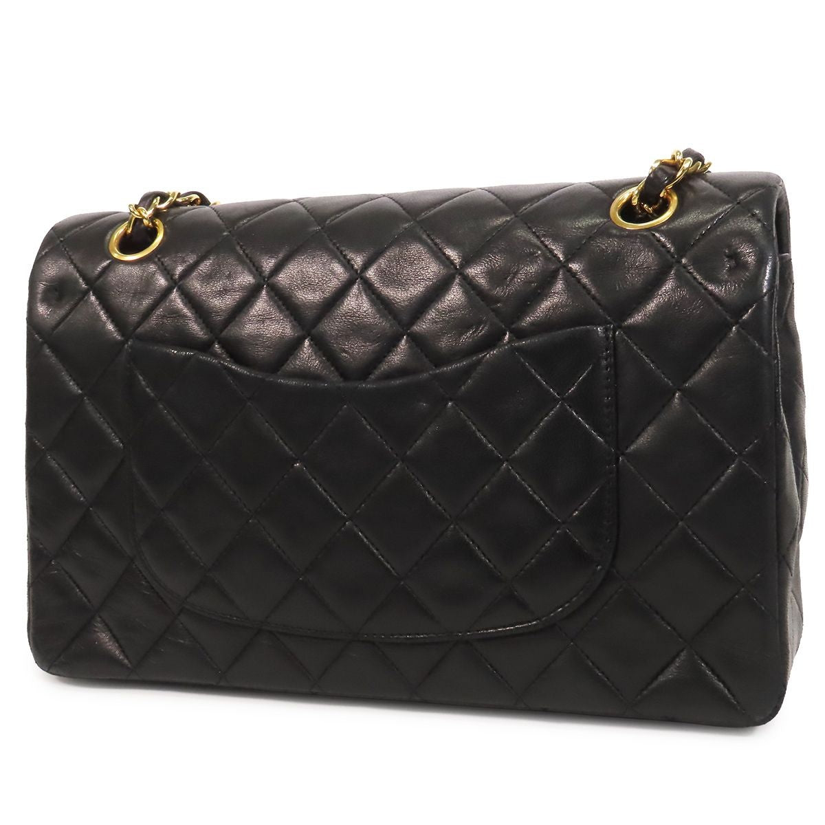 Chanel Chain Black Gold Lambskin Quilted 25 Double Flap Shoulder Bag Vintage — view 2