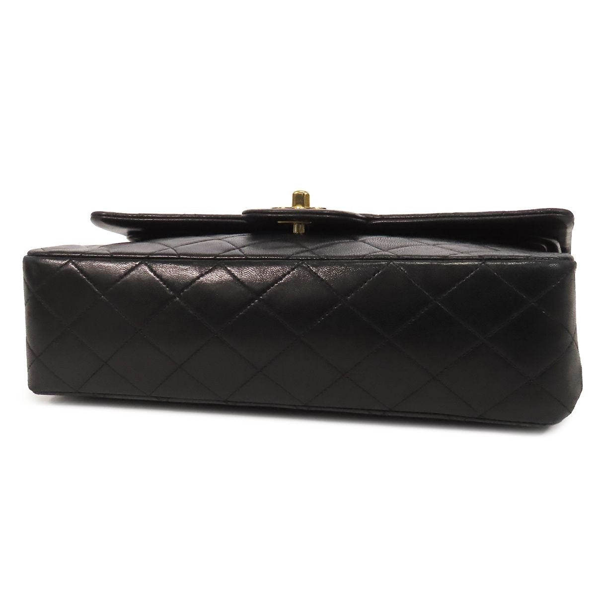 Chanel Chain Black Gold Lambskin Quilted 25 Double Flap Shoulder Bag Vintage — view 3