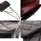 Chanel Chain Black Gold Lambskin Quilted 25 Double Flap Shoulder Bag Vintage — view 4