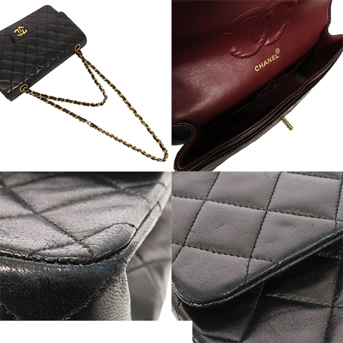 Chanel Chain Black Gold Lambskin Quilted 25 Double Flap Shoulder Bag Vintage — view 4