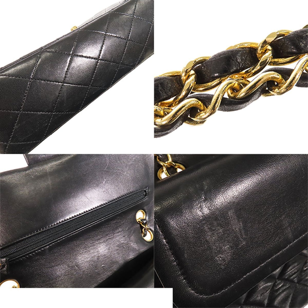 Chanel Chain Black Gold Lambskin Quilted 25 Double Flap Shoulder Bag Vintage — view 6