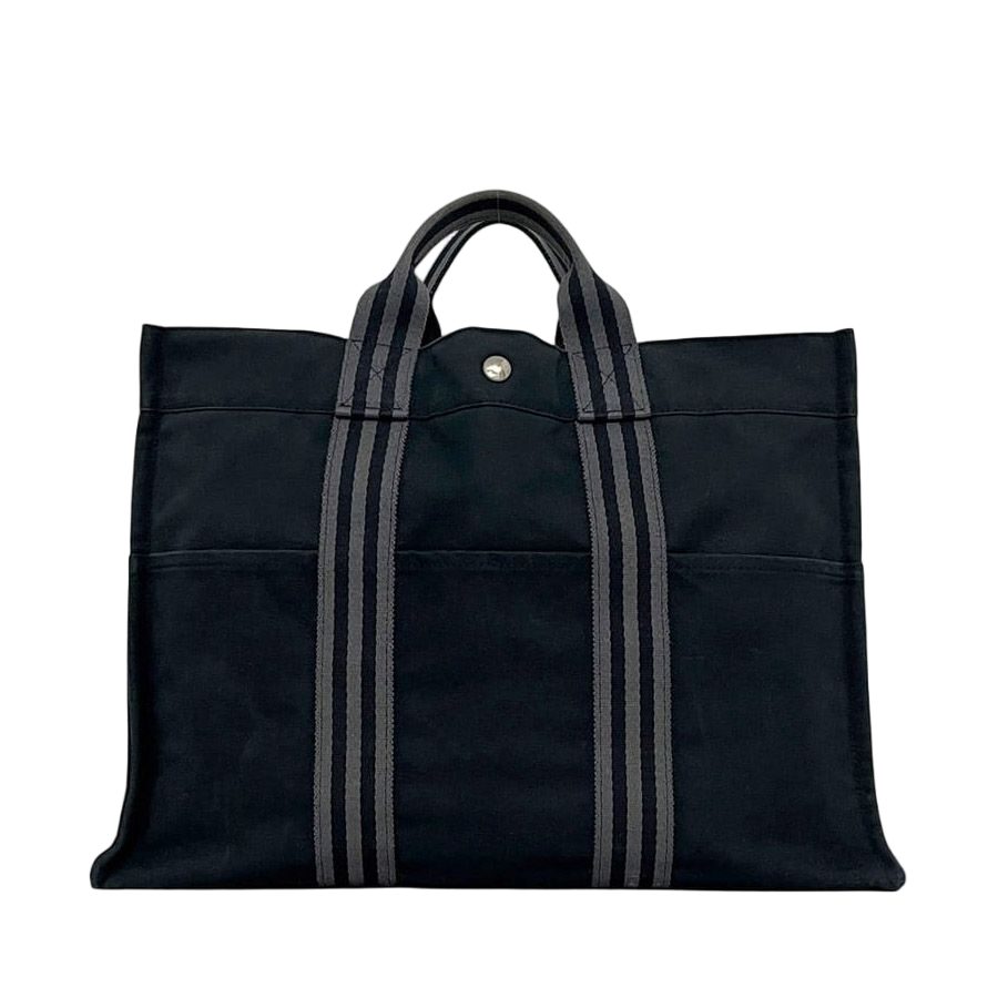 Hermes Tote Bag Fourre Tout MM Black Gray Lightweight Cotton Canvas Document