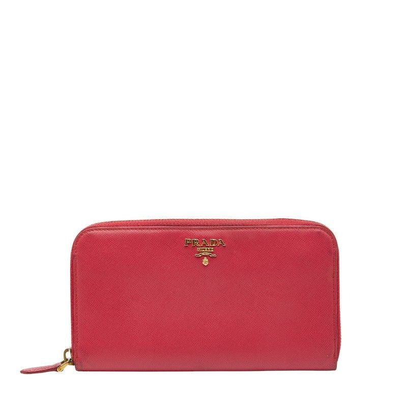 Prada Logo Round Zipper Long Wallet 1 Ml506 Pink Saffiano Leather