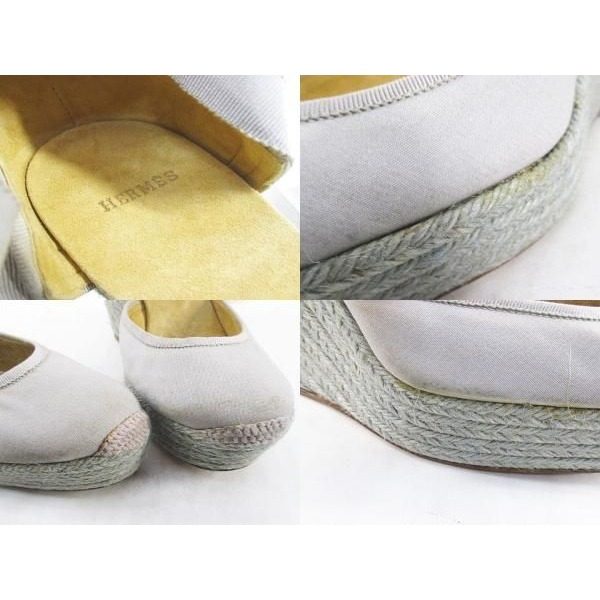 Hermes Sandals Wedge Sole Ribbon Espadrilles Gray 39 Canvas — view 9