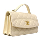 Chanel Handbag Quilted Caviar Leather Ivory Champagne Gold 2-Way — view 2