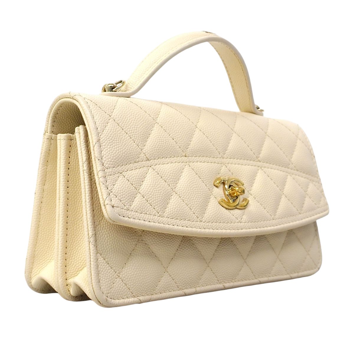 Chanel Handbag Quilted Caviar Leather Ivory Champagne Gold 2-Way — view 2
