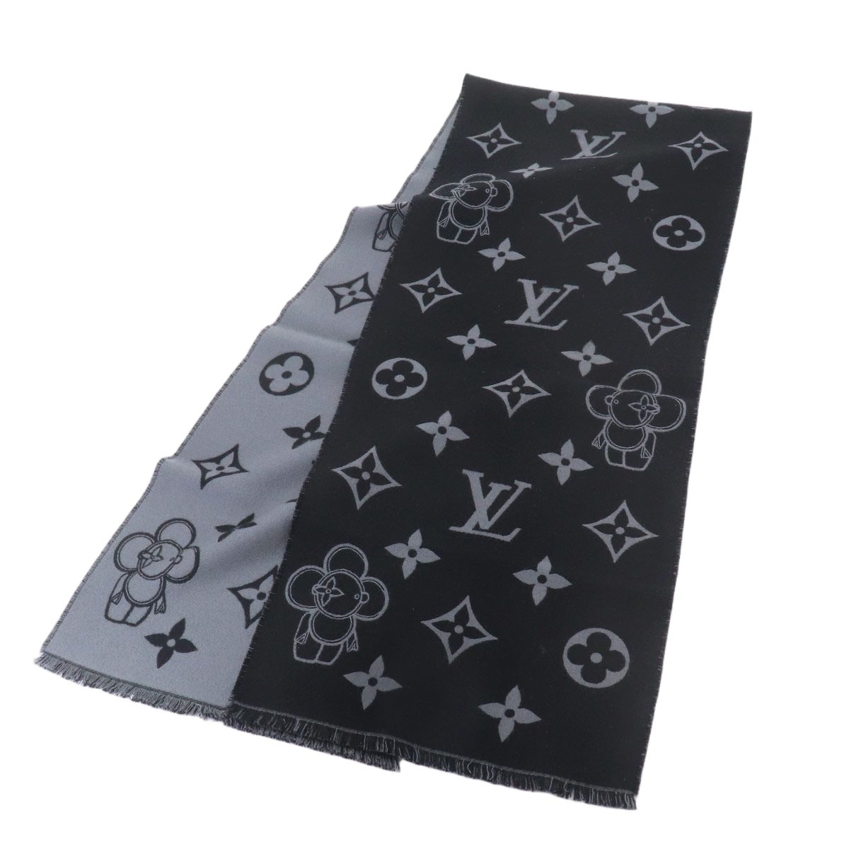 Louis Vuitton Scarf Monogram Vivienne Wool Black Gray Winter