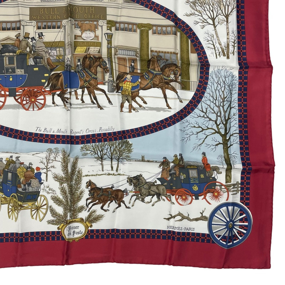 Hermes Scarf Silk Carre 90 Lhiver en Poste Winter Mail Red — view 5