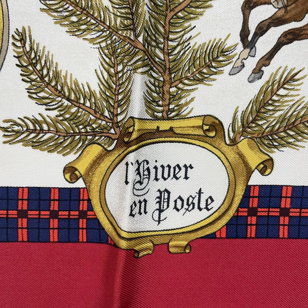 Hermes Scarf Silk Carre 90 Lhiver en Poste Winter Mail Red — view 6