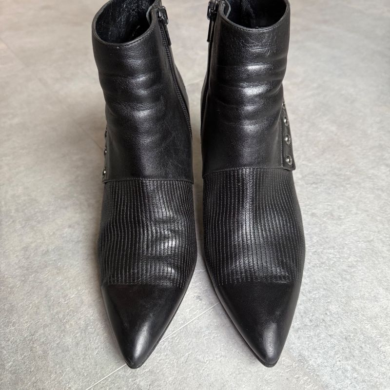 Chanel Pointed Toe Coco Mark Button Leather Zip Boots 37 1 2 C — view 7