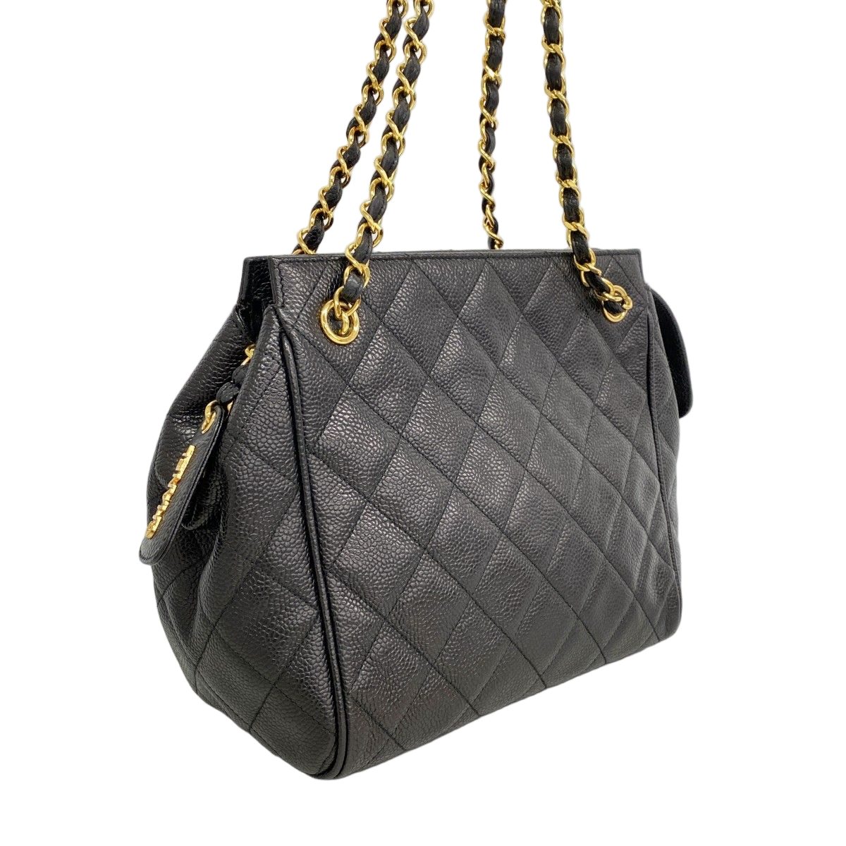 Chanel Shoulder Bag Quilted Caviar Leather Black Gold — view 2