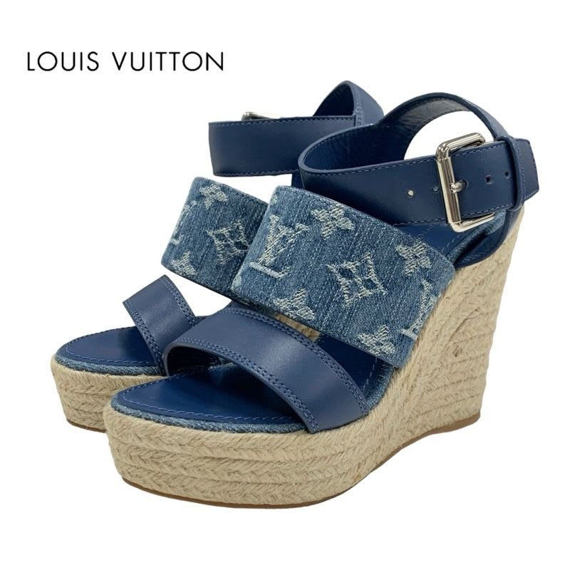 Louis Vuitton Starboard Line Sandals Shoes Leather Denim Blue Espadrilles