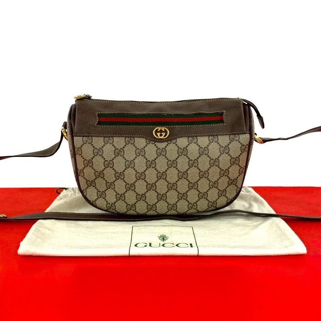 Gucci Vintage Sherry Line GG Logo Leather Shoulder Bag Brown