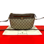 Gucci Vintage Sherry Line GG Logo Leather Shoulder Bag Brown