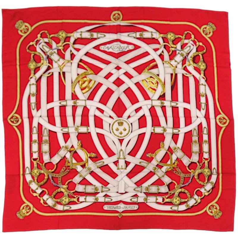 Hermes Carre 140 Cavalcadour Cashmere Silk Red Scarf 1379