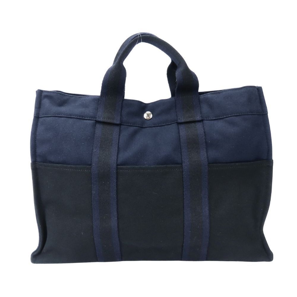 Hermes Tote Fourre Tout MM Canvas Navy Black Everyday Use