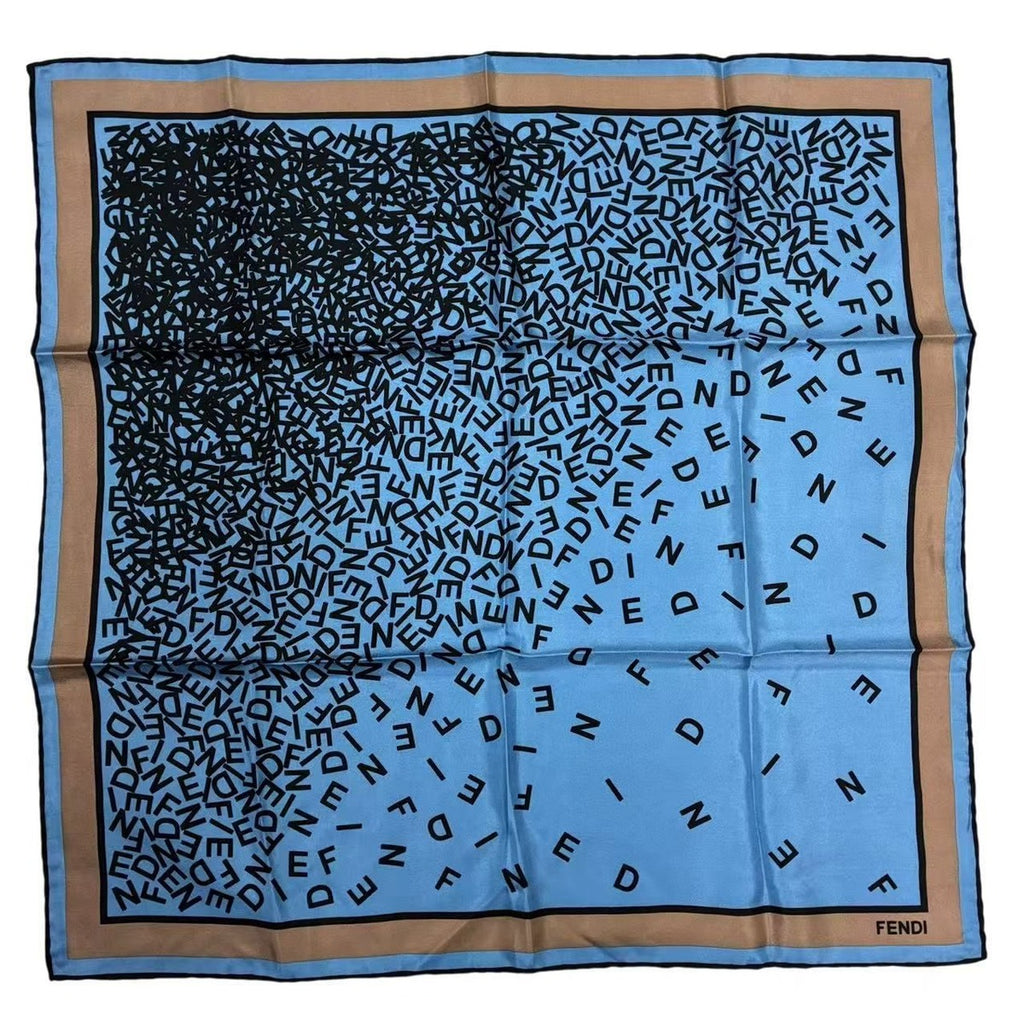 Fendi Scarf 100% Silk Logo Blue — view 2