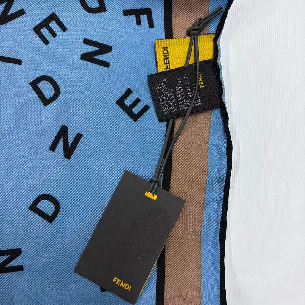 Fendi Scarf 100% Silk Logo Blue — view 8