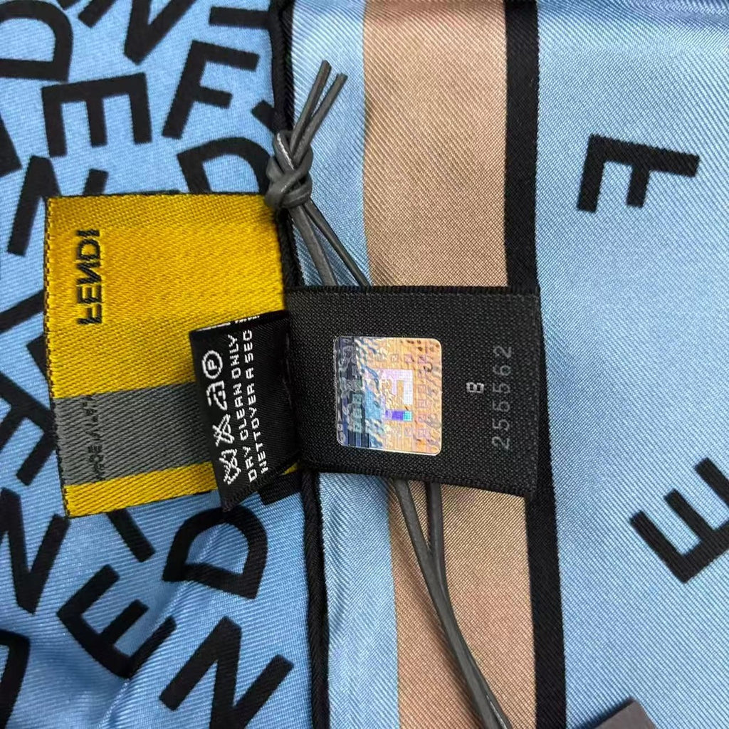 Fendi Scarf 100% Silk Logo Blue — view 9