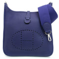 Hermes Evelyne 3 PM Shoulder Bag Taurillon Clemence Blue Silver