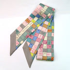 Hermes Twilly Bolduc Check Scarf Gray Multicolor 100% Silk — view 3