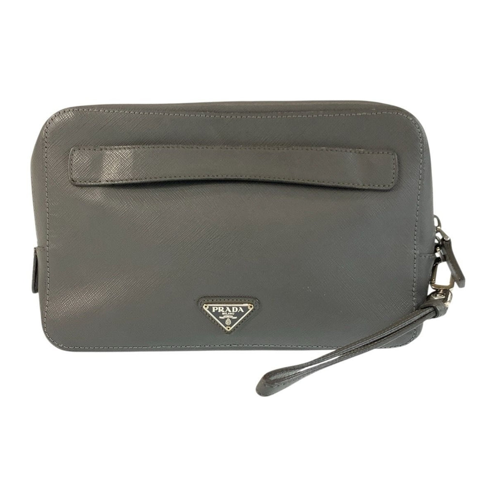 Prada Saffiano Gray Silver Leather Clutch