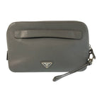Prada Saffiano Gray Silver Leather Clutch