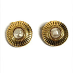 Chanel Earrings Faux Pearl Metal Gold