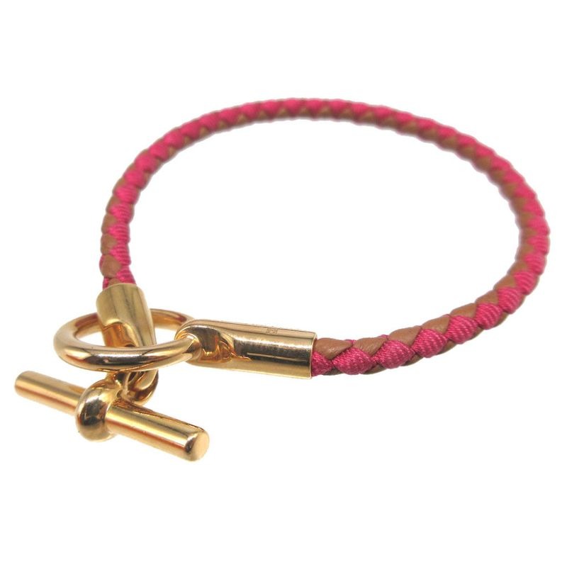 Hermes Leather Canvas Pink Brown Bracelet 0850 — view 2