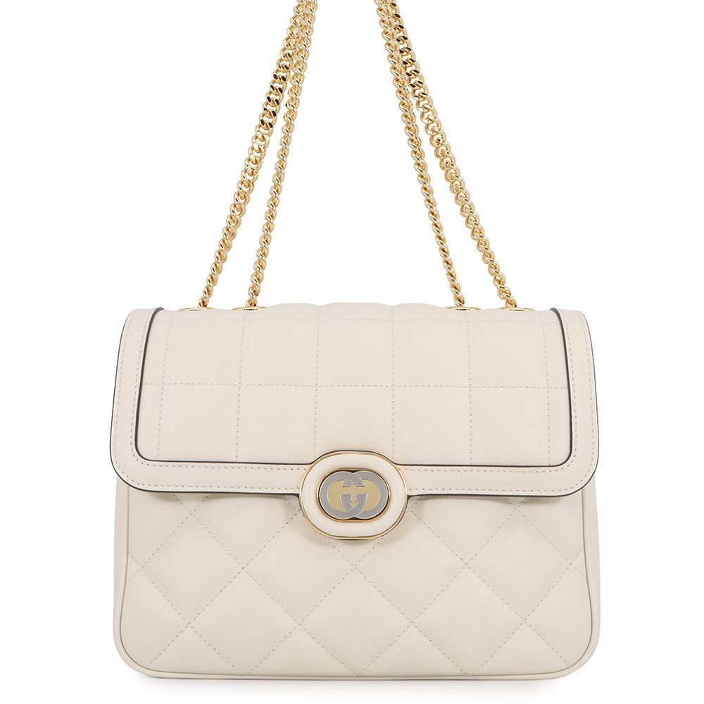 Gucci Shoulder Bag Deco Chain Bag Leather 2-Way White
