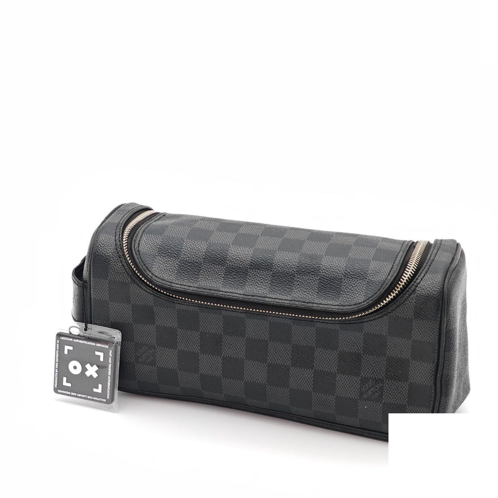 Louis Vuitton Toilet Pouch Travel Wide Tube Black Gray