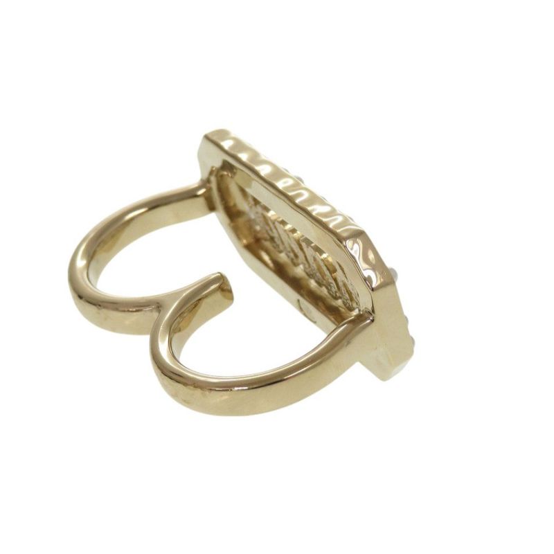 Chanel Double Finger L23 B Metal Stone Faux Pearl Gold Ring — view 6