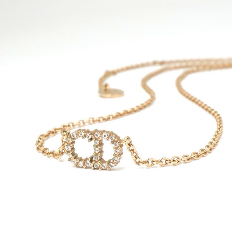 Christian Dior Clair D LUNE Necklace Pendant Choker Gold Logo Rhinestone — view 2