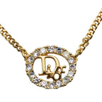 Christian Dior Necklace CD Logo Metal Rhinestone Gold Plated GP Accessories — view 2
