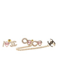 Chanel I Love CC Logo Heart Rhinestone Earrings Gold Pink Plated