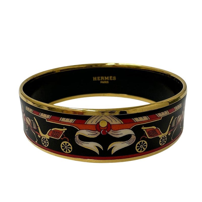 Hermes Bangle Emile GM GP Black Gold Cloisonne Fashionable — view 2