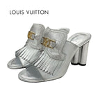 Louis Vuitton Indiana Line Sandals Shoes Leather Metallic Silver Gold Logo