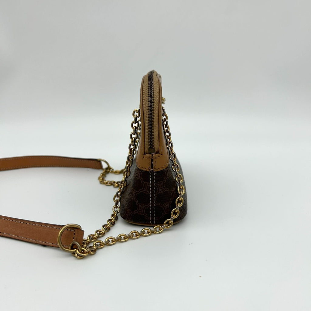 Celine Macadam Brown Tea Vintage Small Mini Chain Shoulder Bag Back Purse — view 5