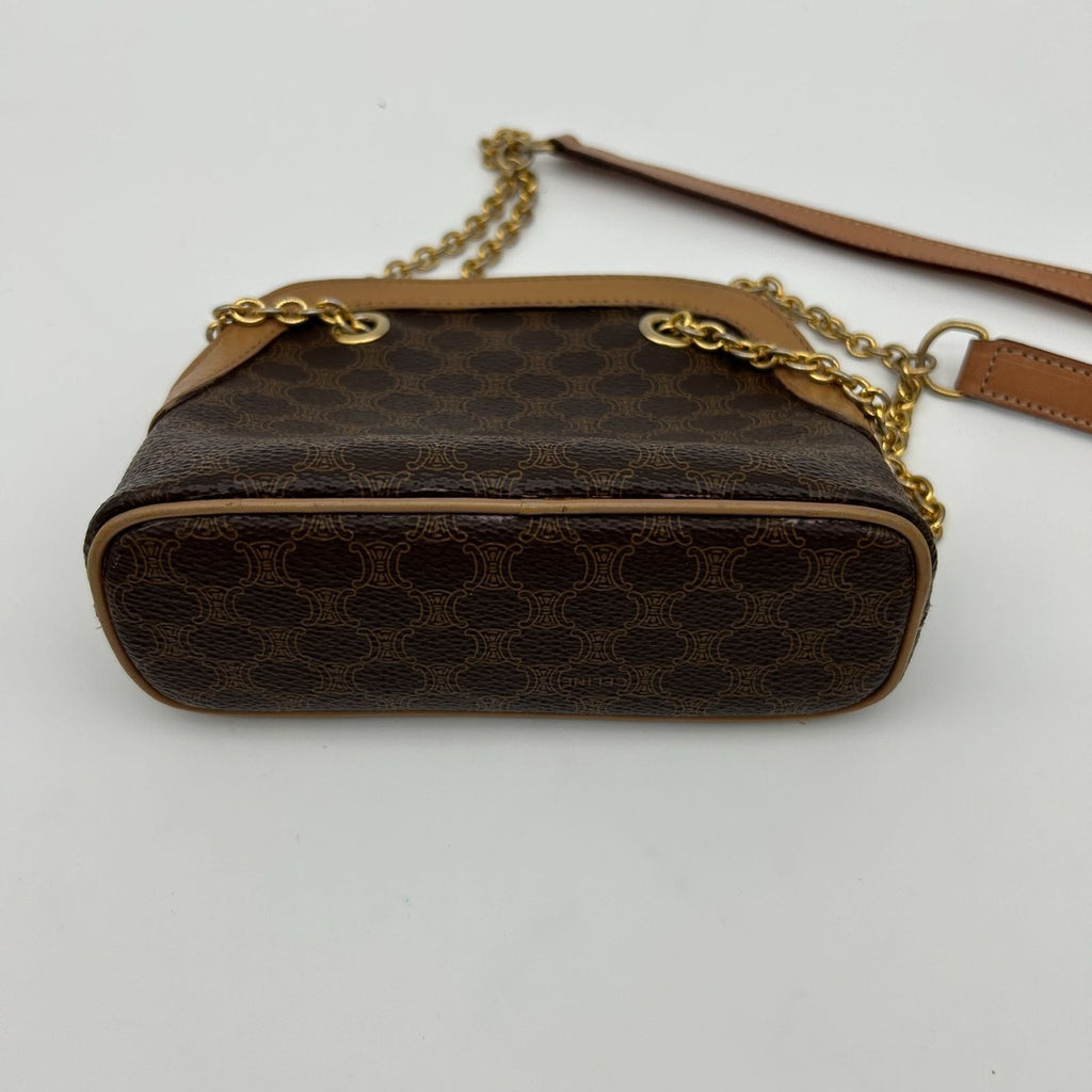 Celine Macadam Brown Tea Vintage Small Mini Chain Shoulder Bag Back Purse — view 7