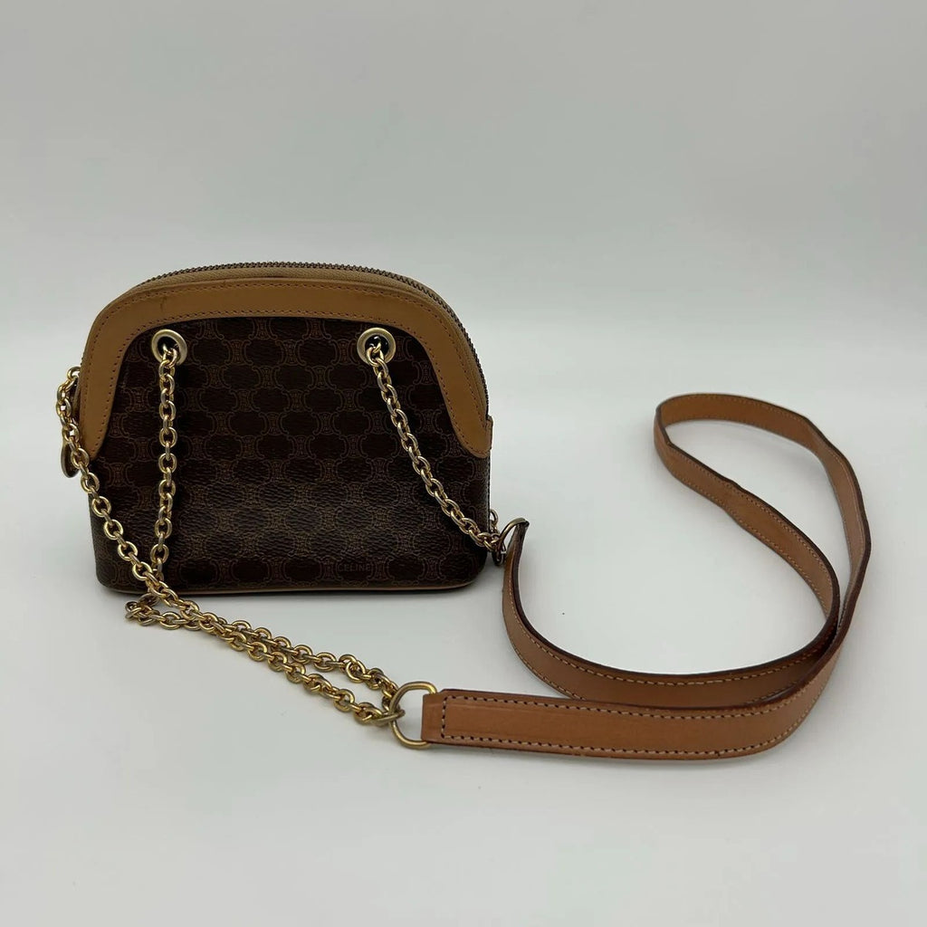 Celine Macadam Brown Tea Vintage Small Mini Chain Shoulder Bag Back Purse