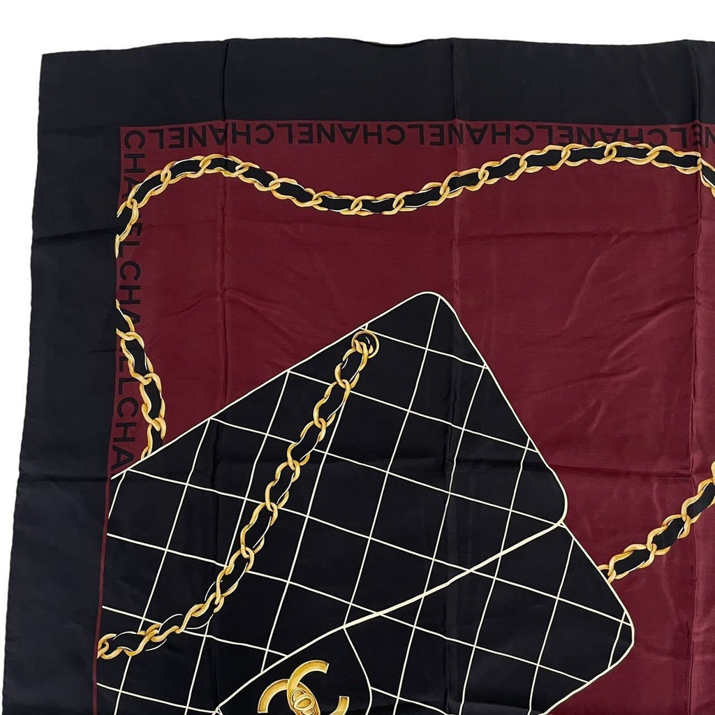 Chanel Scarf Silk Quilted Pattern CC Logo Red Black — view 2